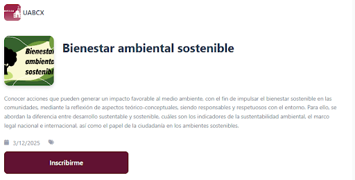 Ejemplo de Inscripción al Curso de Bienestar Ambiental Sostenible