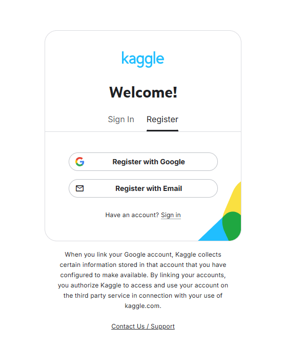 Pantalla de Regirtro Dentro de Kaggle